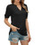 LOMON Women V-Neck Tee Casual Puff Short Sleeve Blouse Top for Summer-Black-M