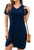 WANGZHI Women Summer Short Sleeve Loose Tshirt Dress V Neck Front Knot Twist Casual Dresses -Dark Blue-Large-