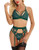 RSLOVE Lingerie for Women Lace Babydoll 3 Piece Sexy Lace Bra and Panty Sets with Garter Belts Green S