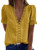 Asvivid Womens Ladies Summer Sexy Lace Crochet V Neck Short Sleeve Pom Pom Boho Shirts Casual Loose Solid Chiffon Blouses for Women Yellow XL
