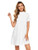 Milumia Women's Elegant Plain Short Sleeve Mock Neck Loose T Shirt Dress Swing Dress White Large