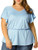 Agnes Orinda Women's Plus Size V Neck Top Work Ruffle Sleeve Loose Peplum Tops 3X Light Blue