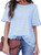 HOTAPEI Womens Summer Casual Chiffon Crewneck Blouse Short Sleeve Pom Pom Shirts Tops Sky Blue X-Large 16 18