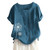 Photno Women's Bohemian Cotton Linen T Shirt Solid Dandelion Print Short Sleeve Blouse Plus Size Round Neck Casual Tops Blue
