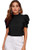 Romwe Women's Casual Puff Short Sleeve Frill Trim Mock Neck Solid Blouse Tops Black XL
