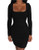Kaximil Women's Sexy Bodycon Ruched Mini Club Dress Long Sleeve Basic Casual Dresses-X-Large-Black