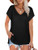 Black T Shirts for Womens Summer Tops V Neck Short Sleeve Tshirts XL