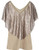 kayamiya Women's Sequin Blouse Glitter Drape Short Sleeve Sparkly Cocktail Party Tops L/US12-14 Champagne