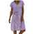 iQKA Women's Plus Size Cotton Linen Shirt Dresses Floral Print Embroidered Short Sleeves V-Neck Casual Short Dress-Purple-3XL-