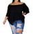 IyMoo Womens Plus Size Summer Solid Color Off The Shoulder Tops 3 4 Half Sleeve T-Shirt Blouses Black XL