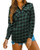 Oyamiki Womens Casual Cuffed 3 4 Long Sleeve Plaid Button Down Shirts Blouse Tops Green XL ¡