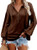 VICHYIE Womens Plus Size Hoodies Long Sleeve Tunic Top Button Down V Neck Loose Casual Drawstring Henley Shirt Pullover Sweatshirt Blouses Coffee XL
