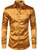 ZEROYAA Men's Luxury Shiny Silk Like Satin Button Up Dress Shirts ZLCL14-Gold Large