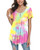 POPYOUNG Womens Summer Casual Short Sleeve Tunic Tops Ruffle Blouse T-Shirts M- Yellow Tie dye