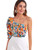 SOLY HUX Women's One Shoulder Puff Short Sleeve Printed Crop Top Blouse Multicoloured S