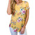 TOPUNDER 2018 Short Sleeve O-Neck Yellow Floral Print Tops Blouse Shirt Tee for Women
