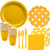 Party City Yellow Polka Dot Tableware Party Supplies for 16 Guests- Includes Paper Plates- Napkins- Plastic Cups- and Cutlery