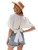 Romwe Women's Flutter Short Sleeve Wrap V Neck Tie Knot Back Crop Tops Blouse White M