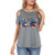 Women Summer T Shirts Short Sleeve Rounded O-Neck Blouse Casual Loose Print Splicing Tee Tops