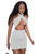 Womens Sexy Criss Cross Halter Short Dress Cut Out Ruched Drawstring Bodycon Club Party Mini Dresses -HLF-White-L- Womens Sexy Criss Cross Halter Short Dress Cut Out Ruched Drawstring Bodycon Club Party Mini Dresses -HLF-White-L-
