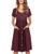 OUGES Women's Long Sleeve V Neck Button Down Midi Skater Dress with Pockets-Red395-L-