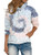 ROSKIKI Womens Loose Color Block Tie Dye Long Sleeve Hoodies Drawstring Pullover Sweatshirts Shirts Tops Blue Large