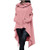 Aunimeifly Women Plus Size Long Sleeve Hood Tops Solid Sweatshirt Sweater Irregular Blouse Pink