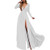 watersouprty Women's Formal Ruched Long Dress Long Sleeve V Neck Evening Cocktail Party Maxi Dress White