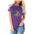 Women Summer T Shirts Short Sleeve Rounded O-Neck Blouse Casual Loose Print Splicing Tee Tops Purple