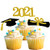 Larchio 48pcs Graduation Cupcake Toppers 2021 Gold Graduation Cupcake Picks Glitter Grad Cupcake Topper for 2021 Graduation Cupcake Decorations