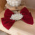 French Style Large Velvet Hair Bow Clips Big Bowknot Barrettes Bridal Sweet Women Hair Accessories Pearl Hairpin Ponytail Holder-red-
