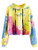 SweatyRocks Women's Tie Dye Long Sleeve Workout Crop Top Sweatshirt Hoodies Yellow M