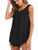 Famulily Women's Sleeveless Flowy Tank Top Henley V Neck Buttons up Pleated Tunic Shirt Black L