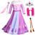 Princess Snow Queen Act 2 Costumes Birthday Party Dress Up for Little Girls with WigCrownMaceGloves Accessories 6T 7