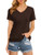 DittyandVibe Womens V Neck Short Sleeve T Shirts Loose Casual Basic Tee Summer Tops Brown L