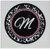 3dRose ct_154605_1 Letter M Stylish Monogrammed Circle Girly Personal Initial Personalized Black Damask with Hot Pink Ceramic Tile 4-Inch