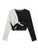 WDIRARA Women's Colorblock V Neck Tie Front Long Sleeve Crop Top Casual Tee Black and White M