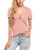 Beyove Women's Deep V T-Shirt Summer Short Sleeve Loose Casual Tee Pink