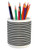 Lunarable Striped Pencil Pen Holder Watercolor Style Brush Stroke Effect Horizontal Stripes Pattern Monochrome Design Ceramic Pencil Holder for Desk Office Accessory 3.6" X 3.2" Black White