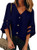 AlvaQ Short Sleeve Button Down Tops for Women Summer 3-4 Bell Sleeve V Neck Casual Loose Shirts Blouses Blue Medium