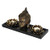 Zen Garden Buddha Statue Set for Mindfulness - Includes otus Tealight Candle Holders Rocks Wooden Display Tray Buddha and Rake- Great Decorative Gift for Parents or Teachers -BLACK-FX01-