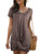 ROSKIKI Womens Summer Solid Casual V Neck Short Sleeve Twist Knot Tunic Mini Dress Brown Medium