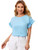 Romwe Women's Short Sleeve Round Neck Contrast Lace Ruffle Trim Cotton Summer Blouse Top Blue M