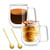 Double Walled Glass Coffee Mugs Insulated Espresso Coffee Cups with Large Handle Drinking Glasses for Coffee and Tea 12 oz. Clear Mugs Perfect for Espresso Latte Cappuccinos Set of 2