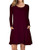 AUSELILY Women's Solid Plain Long Sleeve Pockets Casual Swing T-Shirt Dresses Burgundy -LWine Red-