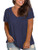 Plus Size Shirts for Women V Neck Loose Casual Summer Blouses Tops Navy Blue-16W