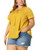 Agnes Orinda Plus Size Blouse for Women Tassel Self Tie Neck Ruffle Work Peplum Blouses 3X Yellow