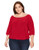 Star Vixen Women's Plus-Size 3-4 Sleeve Peasant Elastic-Hem Keyhole-Tie Top red 1X