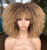 CurlCoo Short Curly Afro Wig With Bangs for Black Women Ombre Blonde Kinky Curly Hair Wig Afro Synthetic Heat Resistant Full Wigs