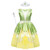 WonderBabe Tiana Costume for Girls Birthday Princess Dress up Halloween Party Fancy Dress Cosplay Costumes with Crown Scepter Green 3-4T